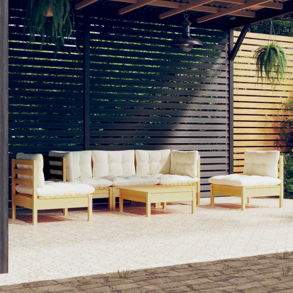 vidaXL 6-delige Loungeset met grijze kussens massief grenenhout