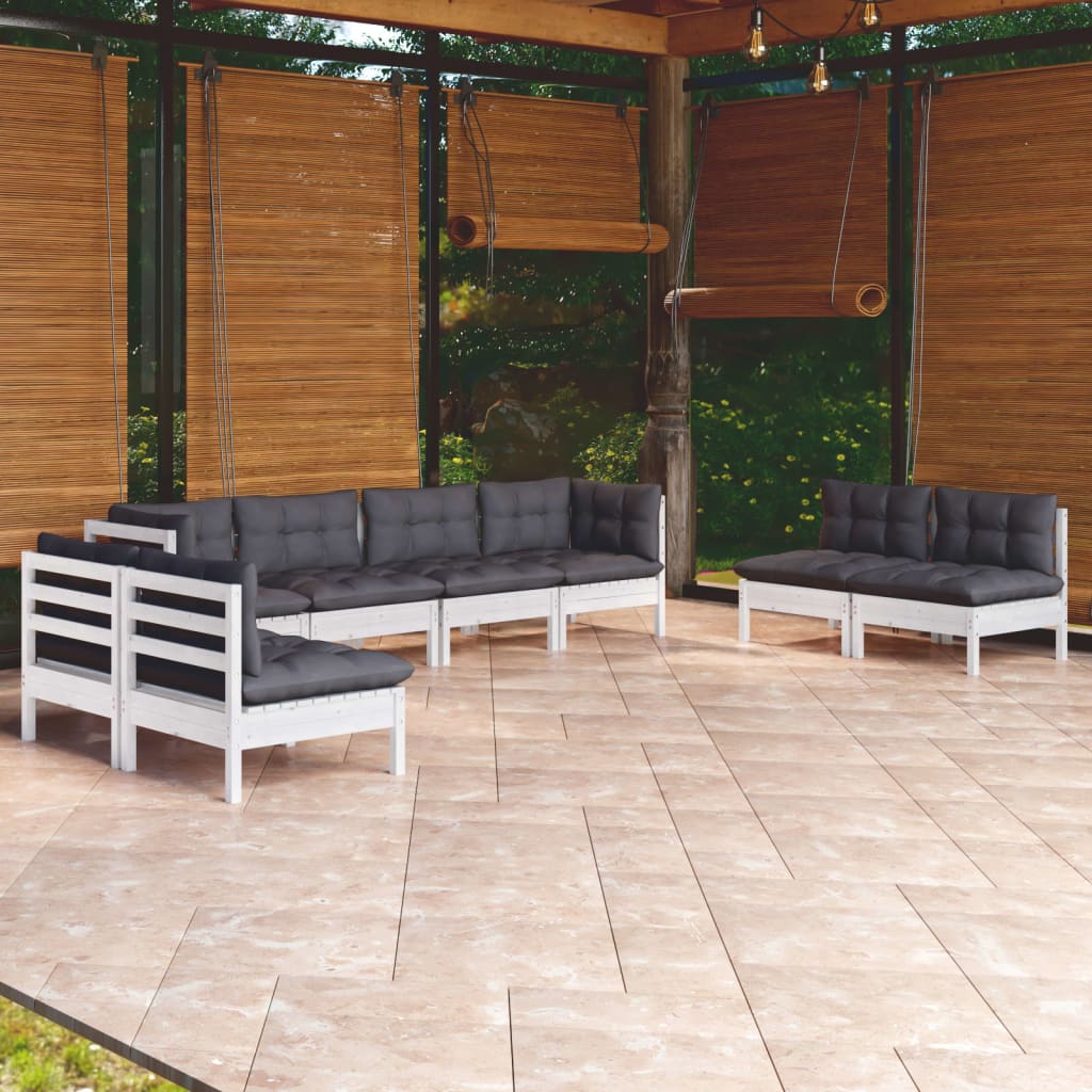 vidaXL 8-delige Loungeset met grijze kussens massief grenenhout