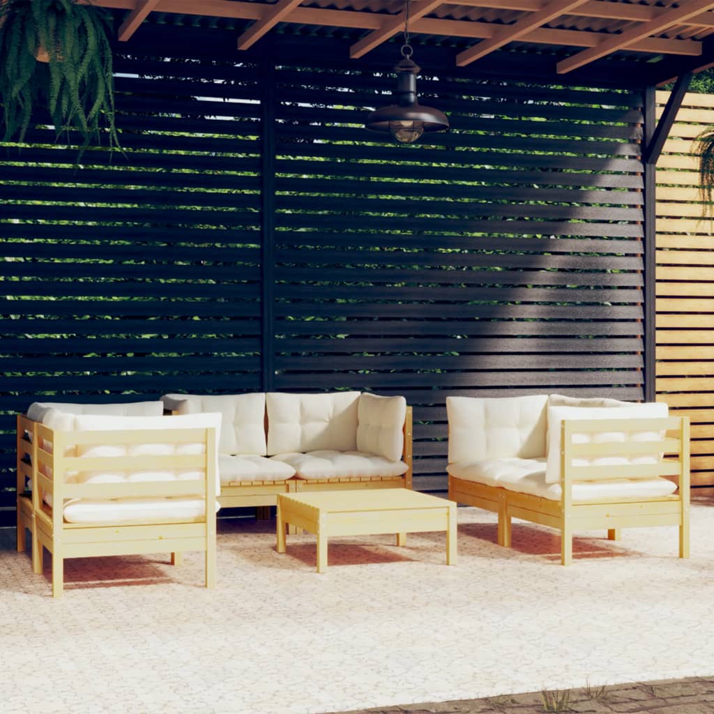 vidaXL 7-Piece Lounge Set with Grey Cushions Pine Wood
