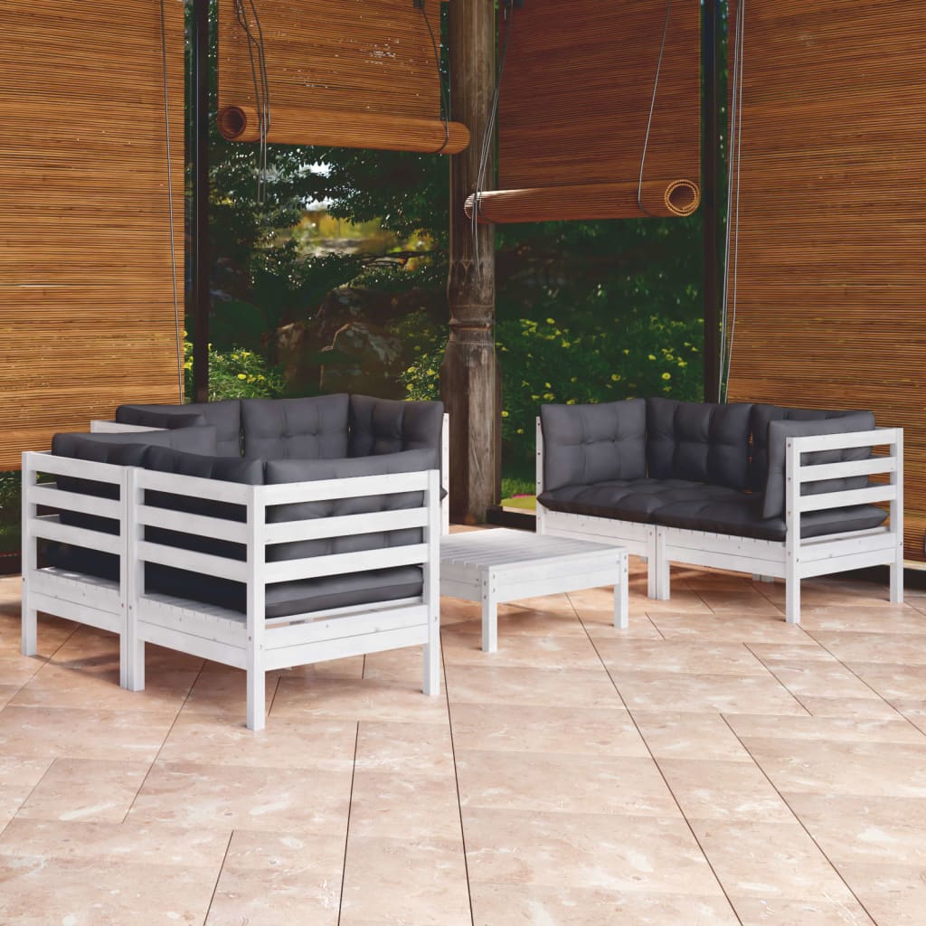 vidaXL 7-Piece Lounge Set with Grey Cushions Pine Wood