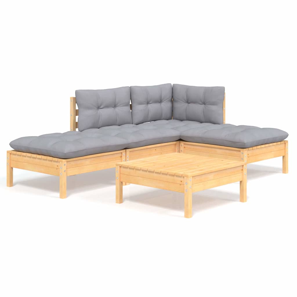 vidaXL 5-delige Loungeset met grijze kussens grenenhout