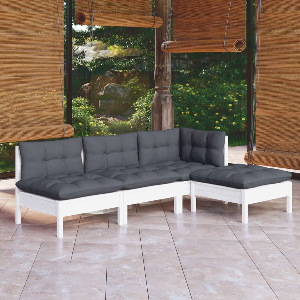 vidaXL 4-delige Loungeset met grijze kussens grenenhout