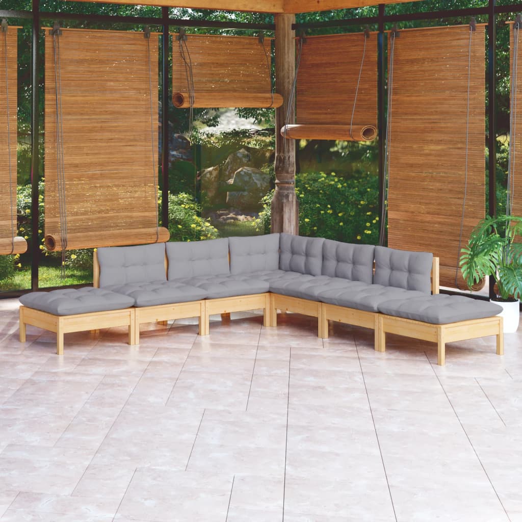 vidaXL 7-delige Loungeset met grijze kussens grenenhout