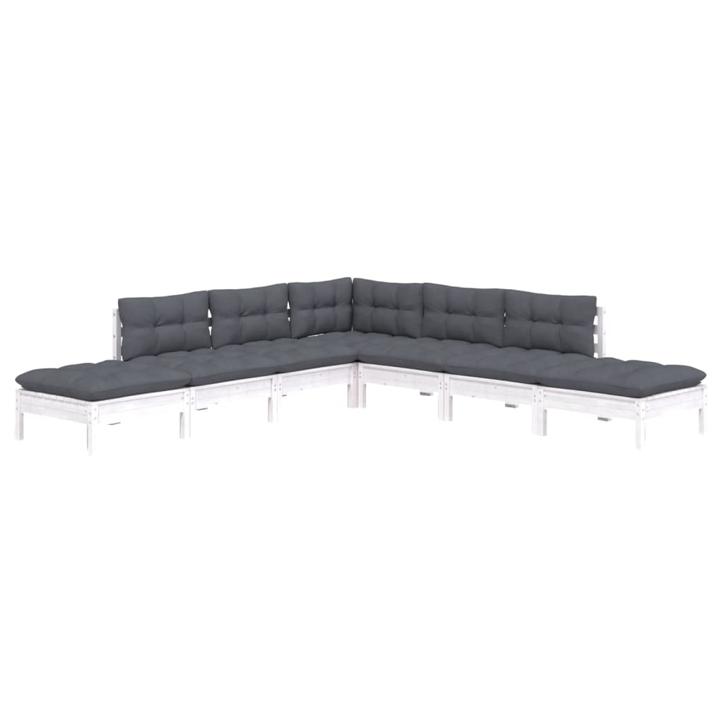 vidaXL 7-delige Loungeset met grijze kussens grenenhout