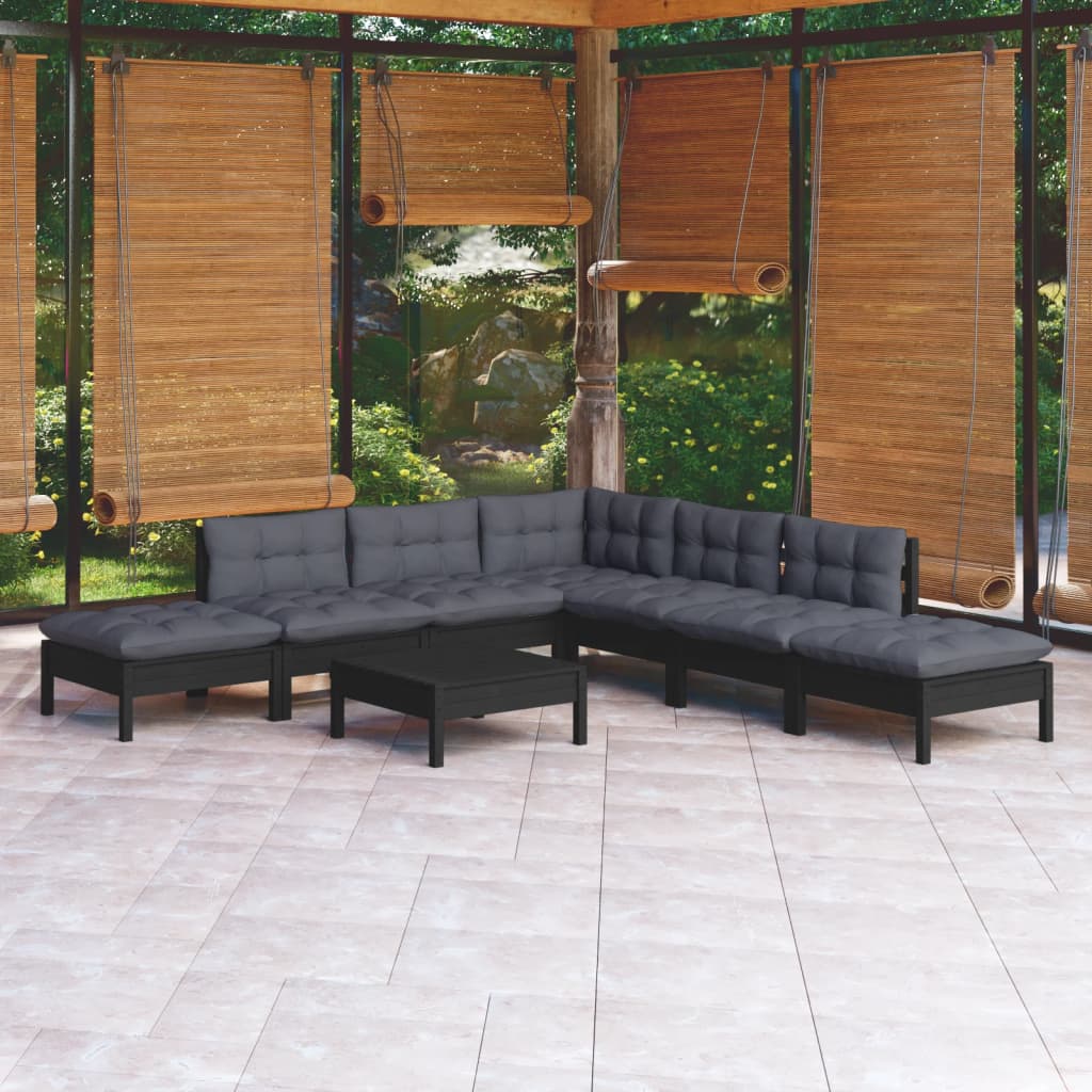 vidaXL 8-delige Loungeset met grijze kussens grenenhout
