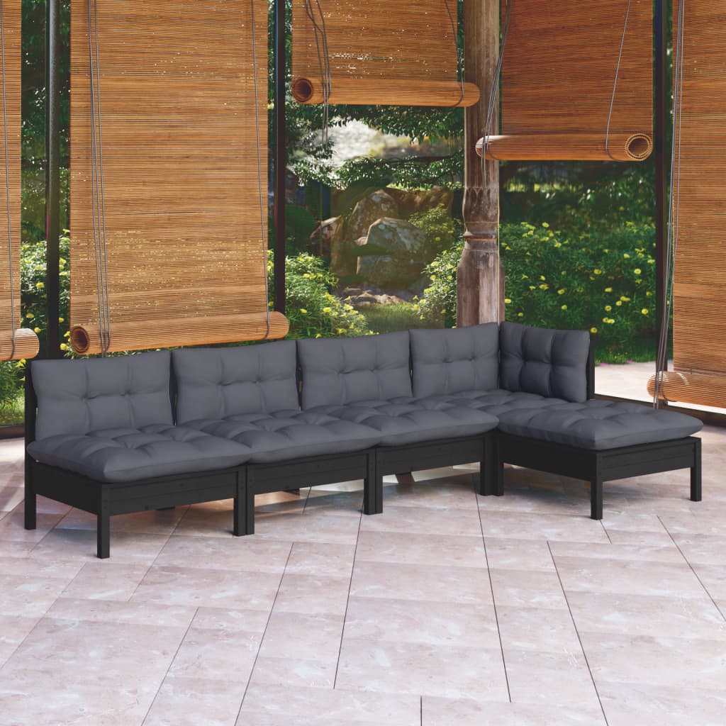 vidaXL 5-delige Loungeset met grijze kussens grenenhout