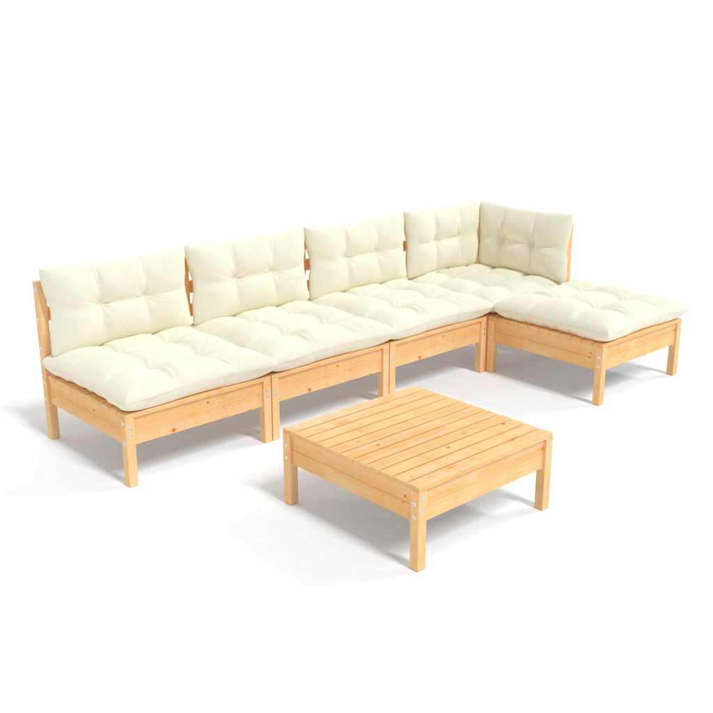 vidaXL 6-delige Loungeset met grijze kussens grenenhout