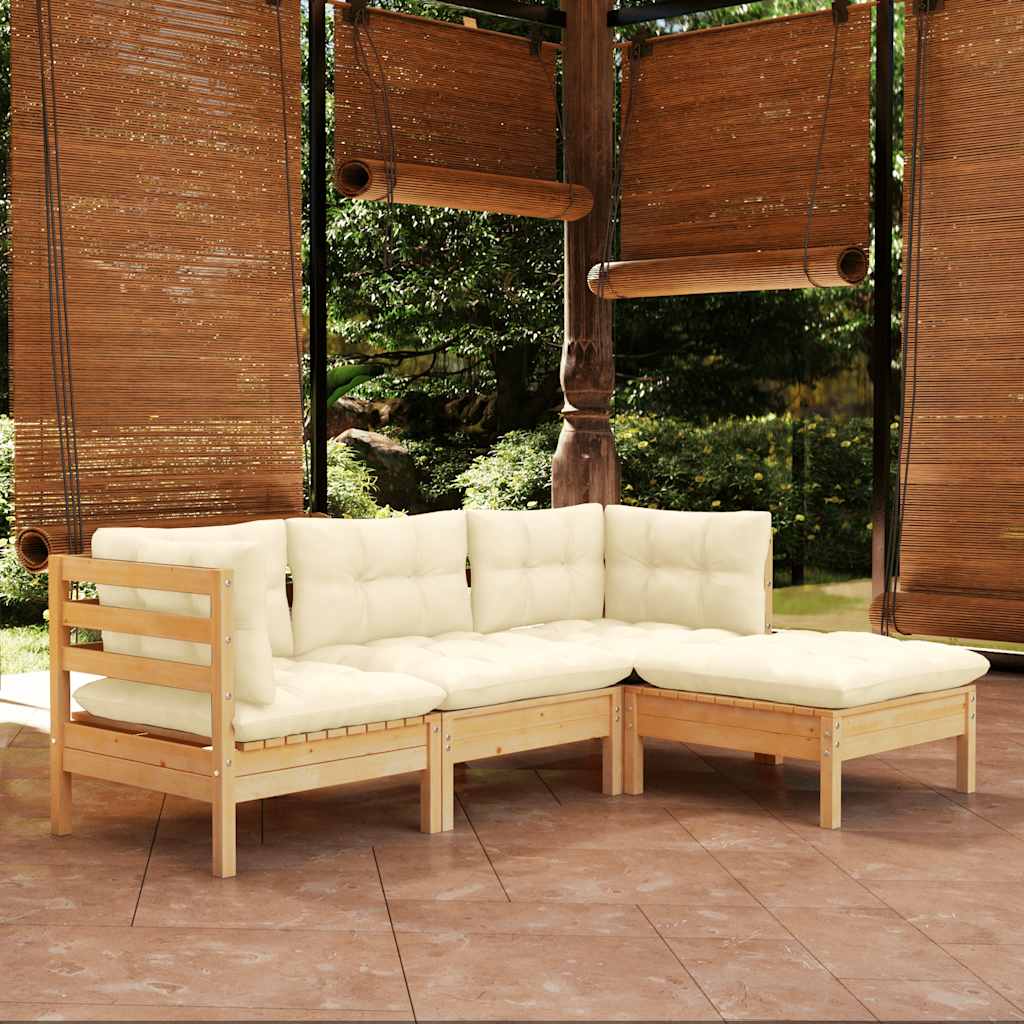 vidaXL 4-delige Loungeset met grijze kussens grenenhout