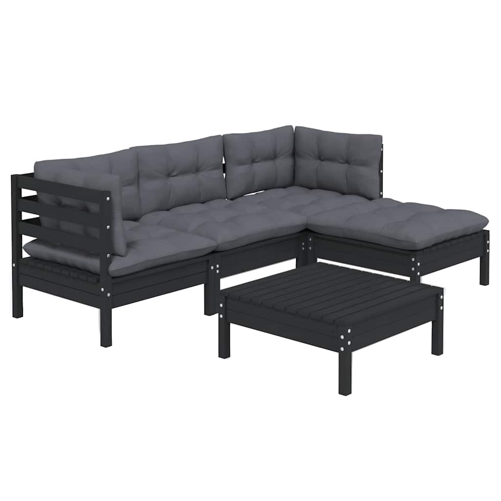vidaXL 5-delige Loungeset met grijze kussens grenenhout