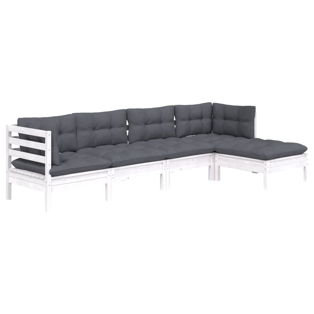 vidaXL 5-delige Loungeset met grijze kussens grenenhout