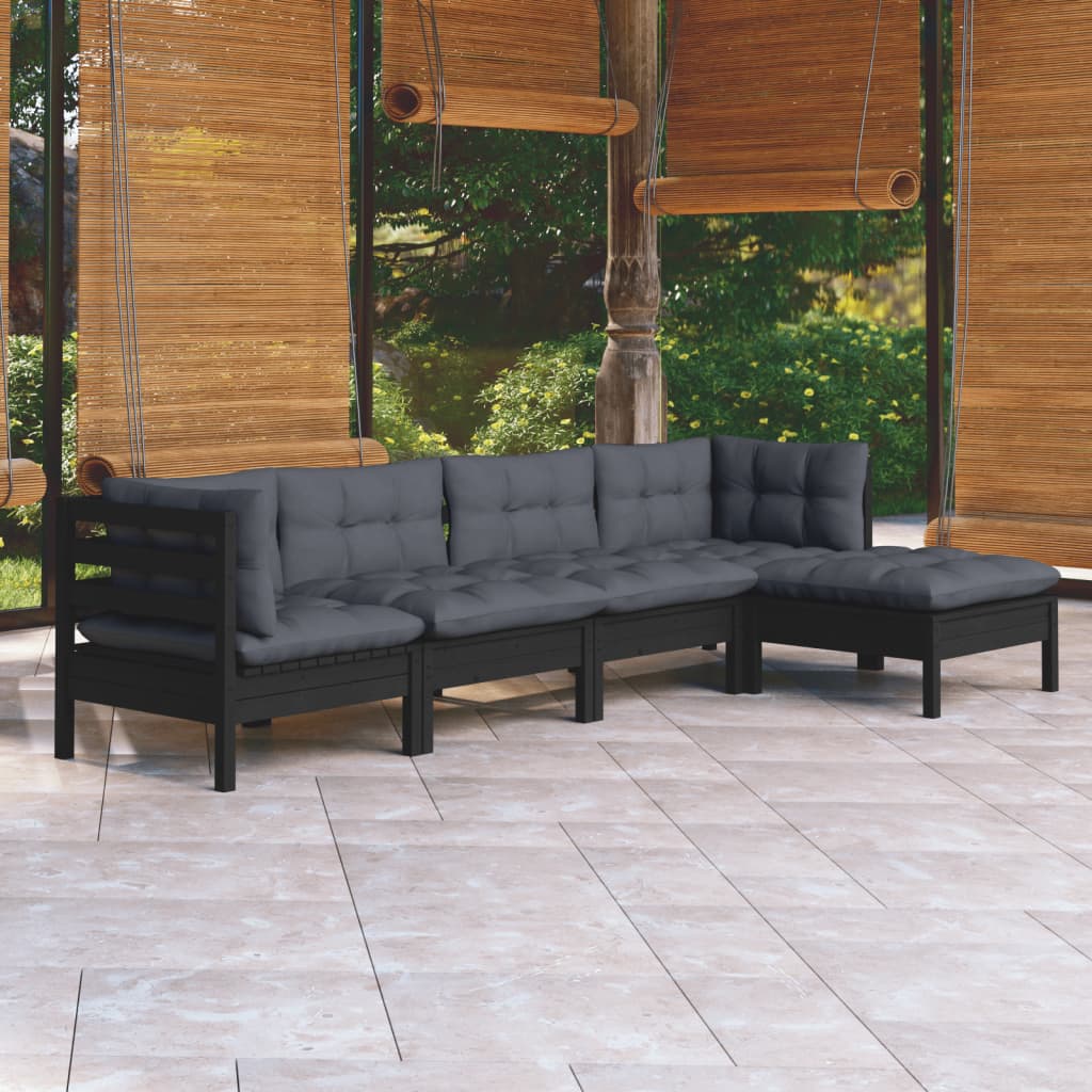 vidaXL 5-delige Loungeset met grijze kussens grenenhout