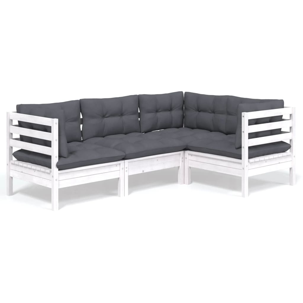 vidaXL 4-delige Loungeset met grijze kussens grenenhout