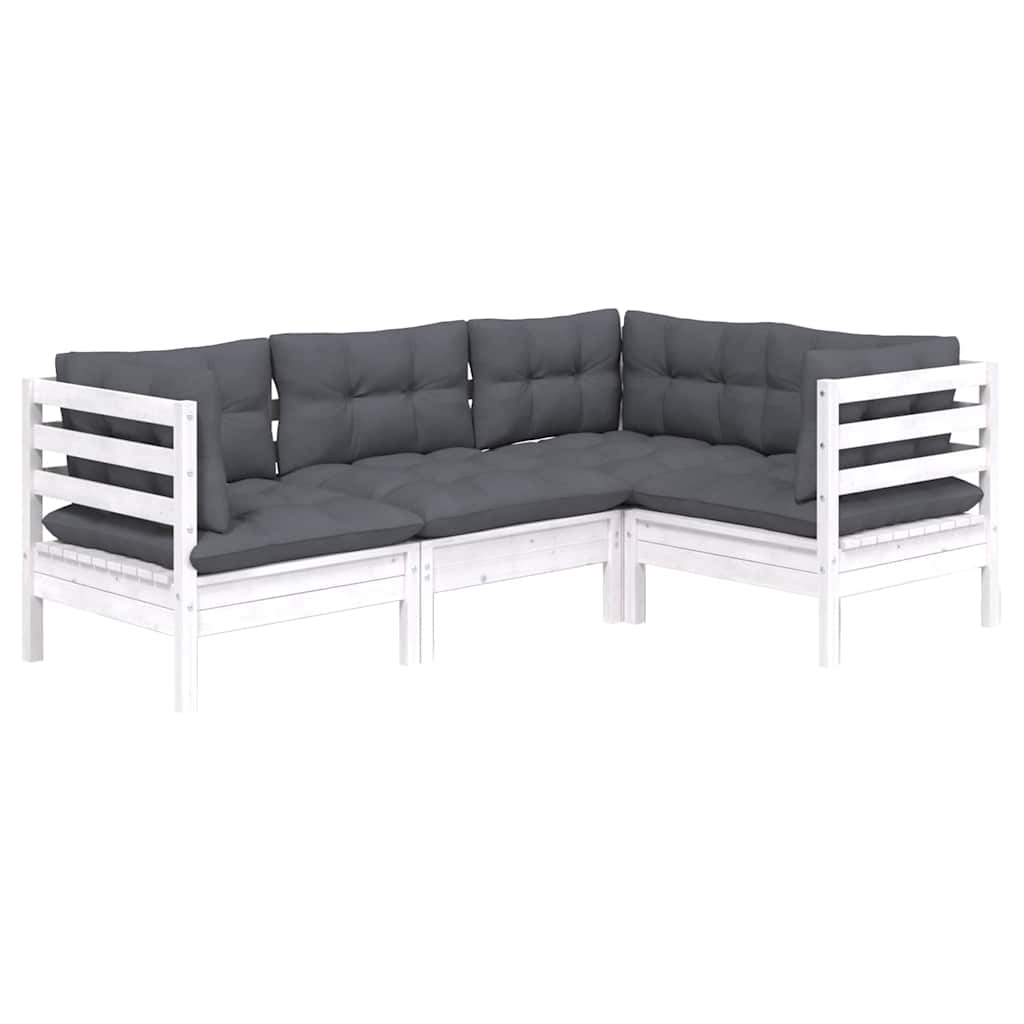 vidaXL 4-delige Loungeset met grijze kussens grenenhout