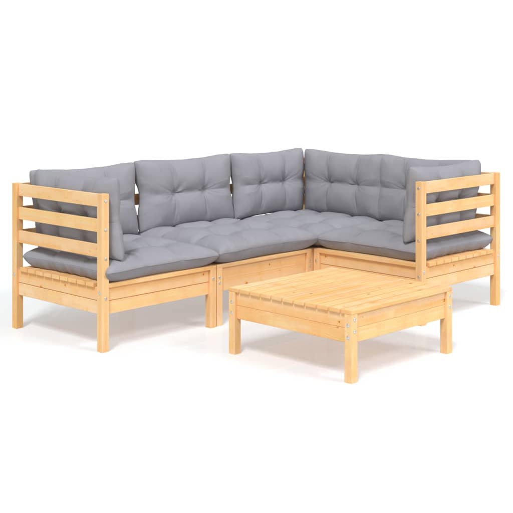 vidaXL 5-delige Loungeset met grijze kussens grenenhout