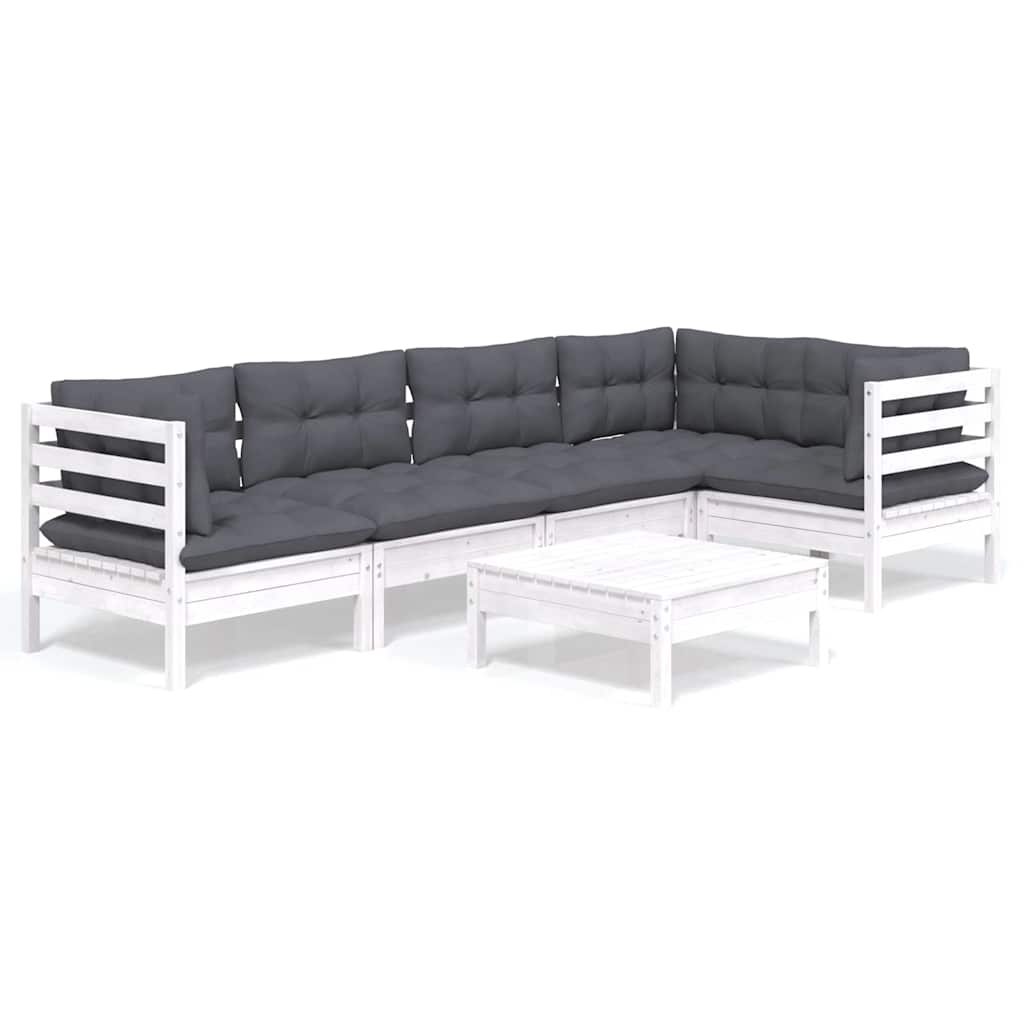 vidaXL 6-delige Loungeset met grijze kussens grenenhout