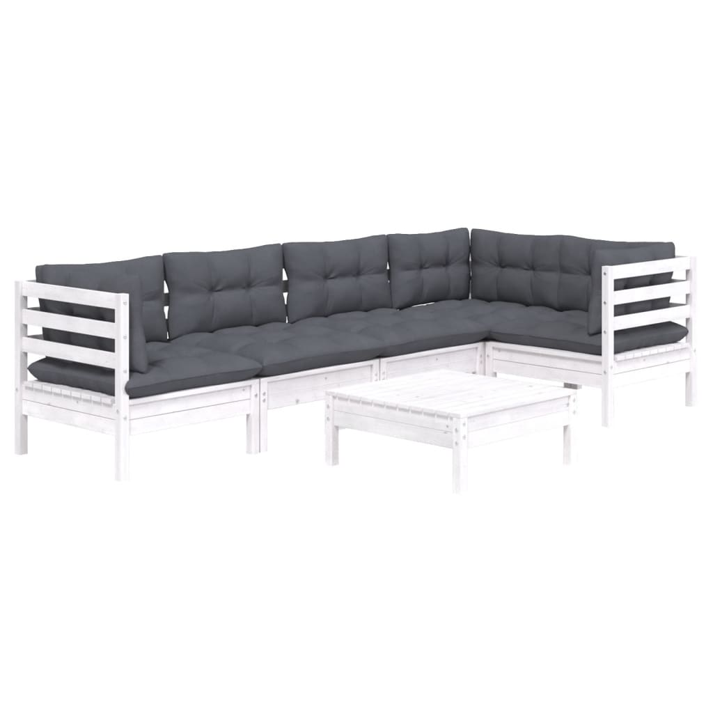 vidaXL 6-delige Loungeset met grijze kussens grenenhout