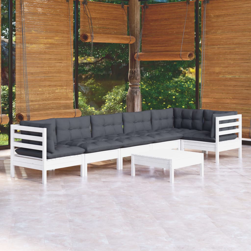 vidaXL 7-delige Loungeset met grijze kussens grenenhout