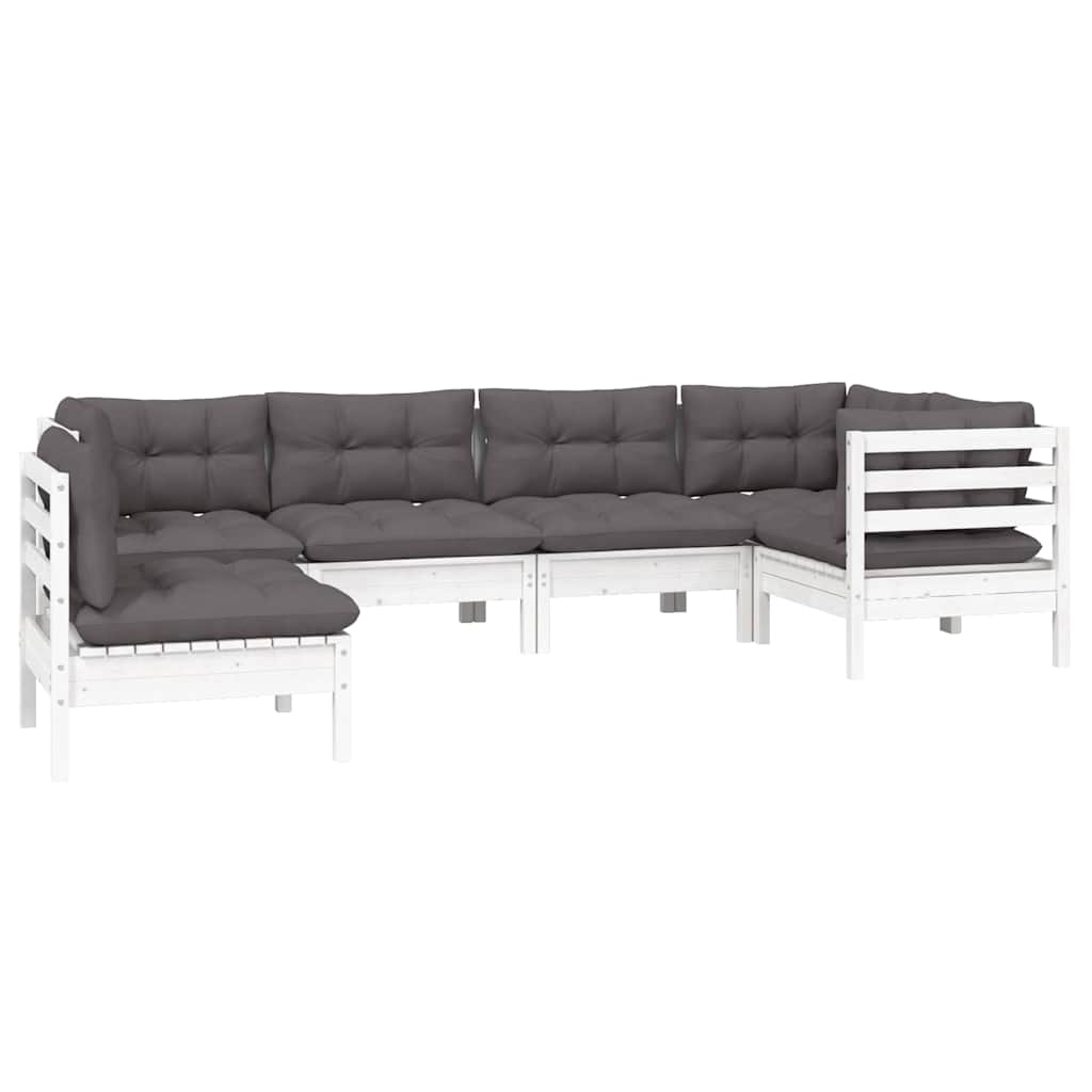 vidaXL 6-delige Loungeset met grijze kussens grenenhout