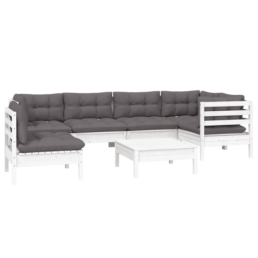 vidaXL 7-delige Loungeset met grijze kussens grenenhout