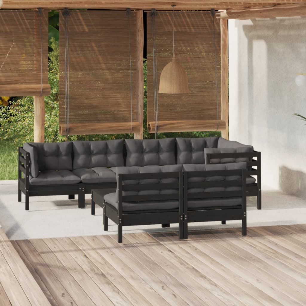vidaXL 8-delige Loungeset met grijze kussens grenenhout