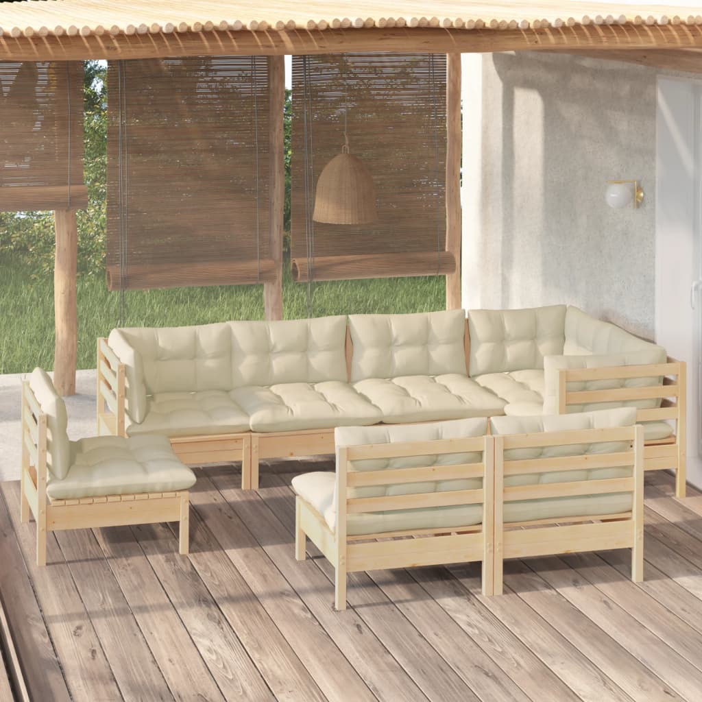 vidaXL 8-delige Loungeset met grijze kussens massief grenenhout