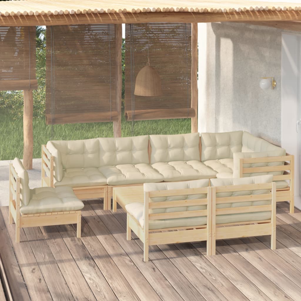vidaXL 9-delige Loungeset met grijze kussens massief grenenhout