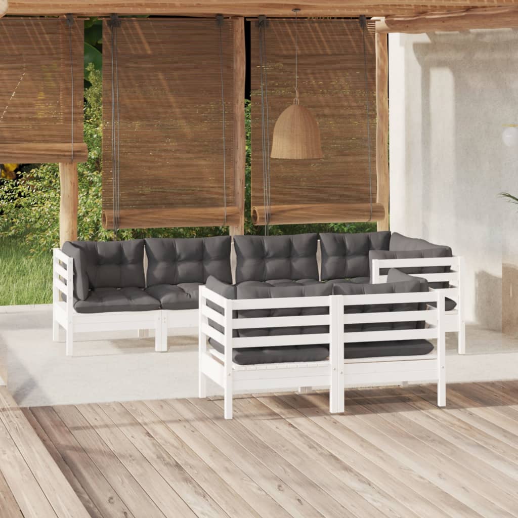 vidaXL 7-delige Loungeset met grijze kussens massief grenenhout