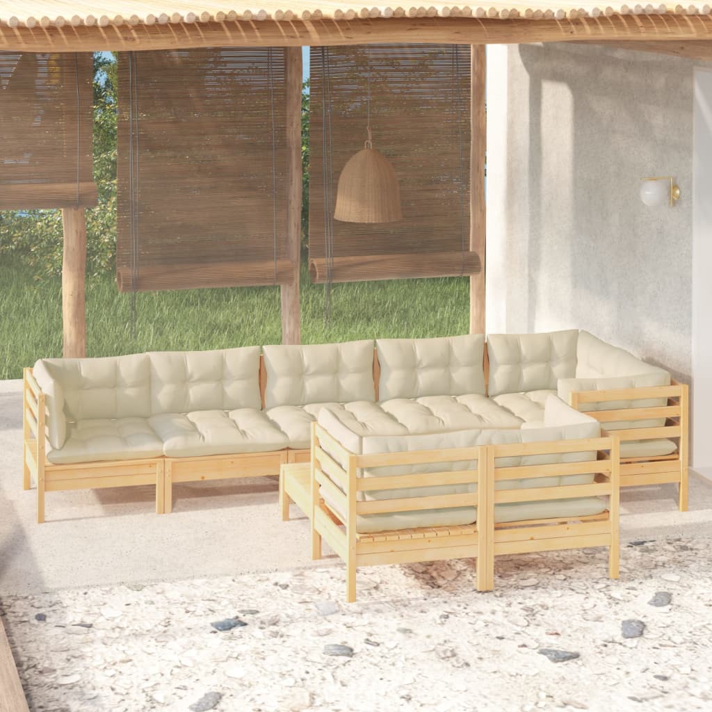 vidaXL 9-delige Loungeset met grijze kussens massief grenenhout