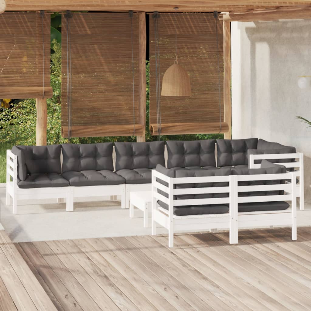 vidaXL 9-delige Loungeset met grijze kussens massief grenenhout