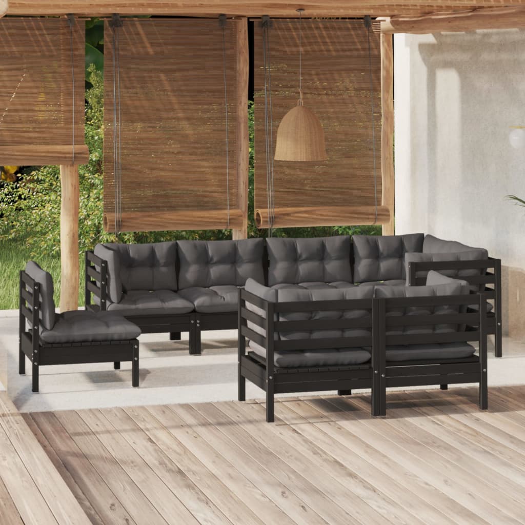 vidaXL Ensemble de salon 8 personnes avec des coussins gris massifs à Grenenhout