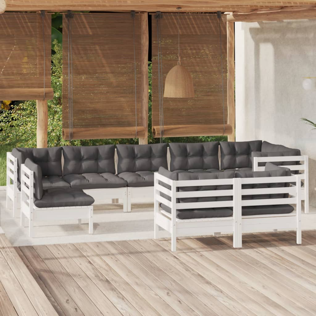 vidaXL 9-delige Loungeset met grijze kussens massief grenenhout