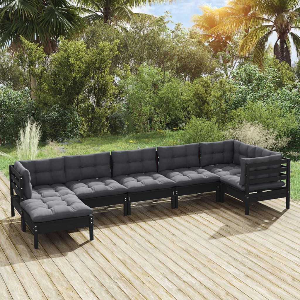 vidaXL 7-delige Loungeset met grijze kussens massief grenenhout