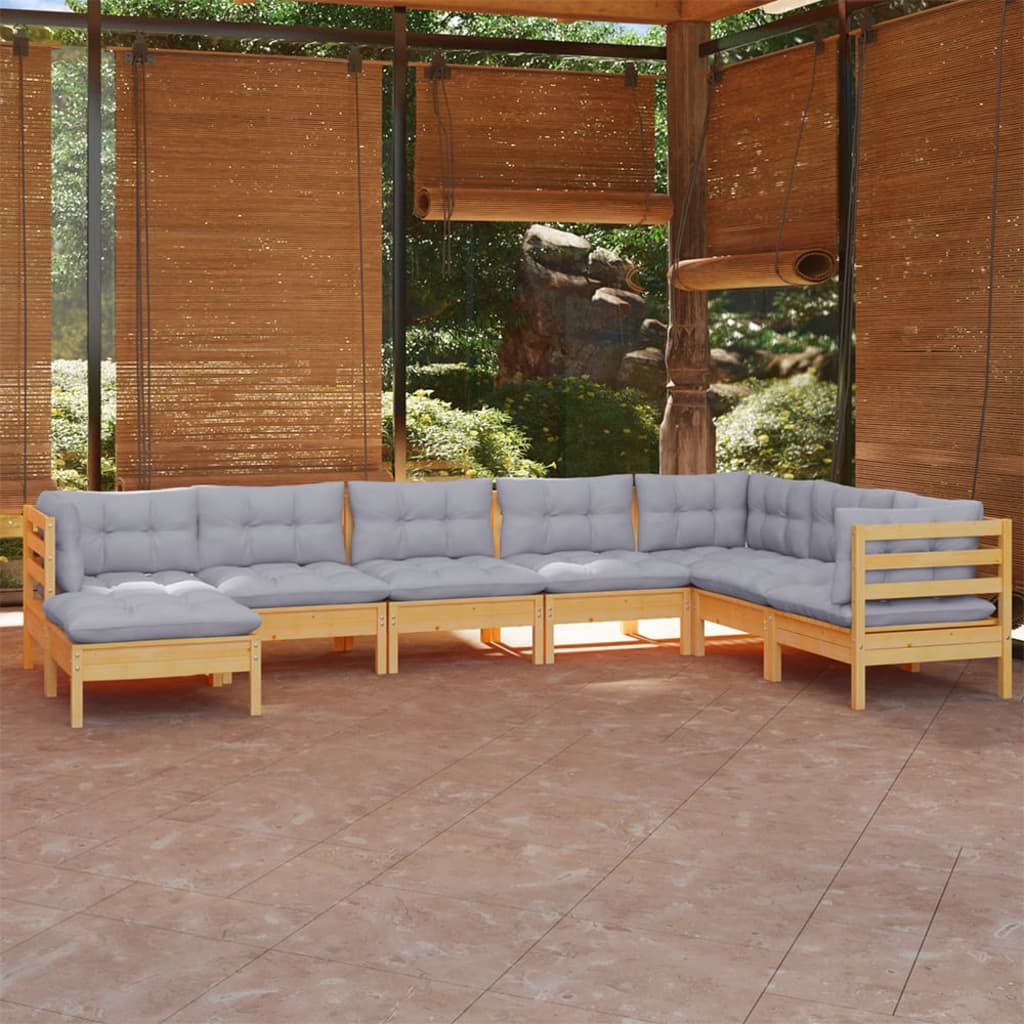 vidaXL 8-delige Loungeset met grijze kussens grenenhout