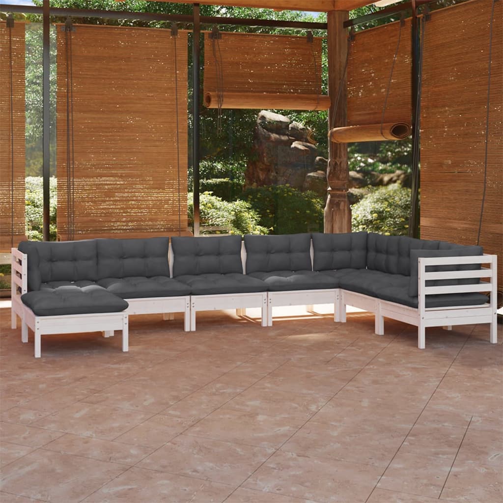 vidaXL 8-delige Loungeset met grijze kussens grenenhout