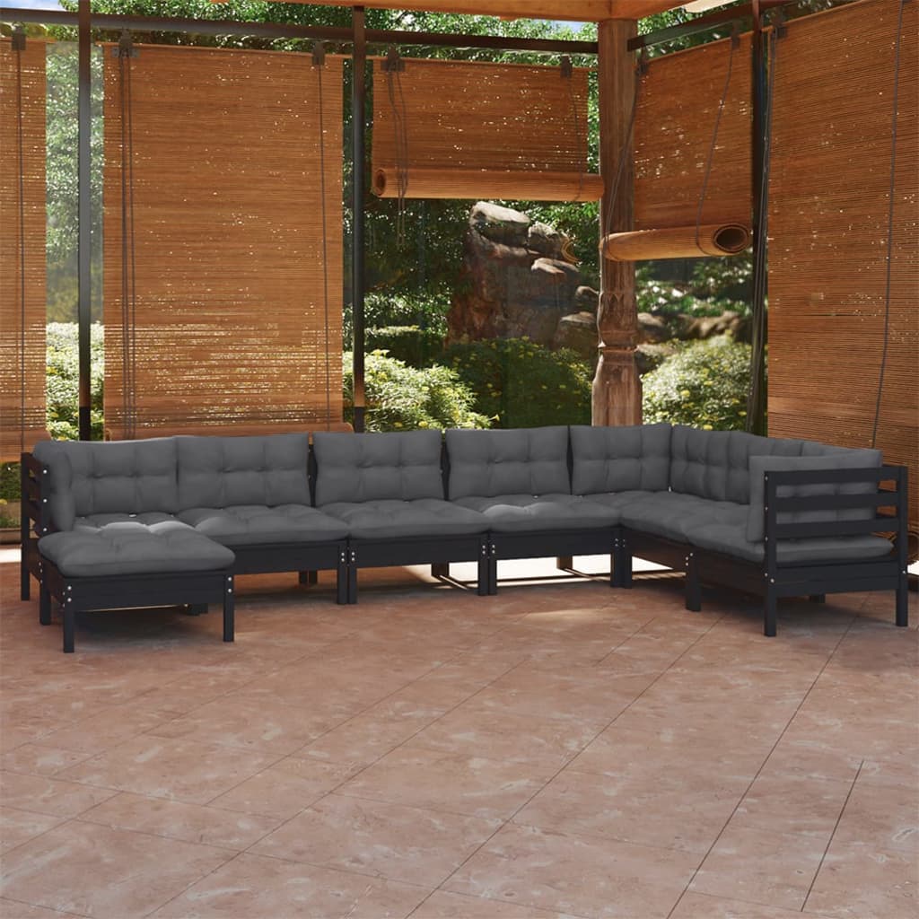 vidaXL 8-delige Loungeset met grijze kussens grenenhout