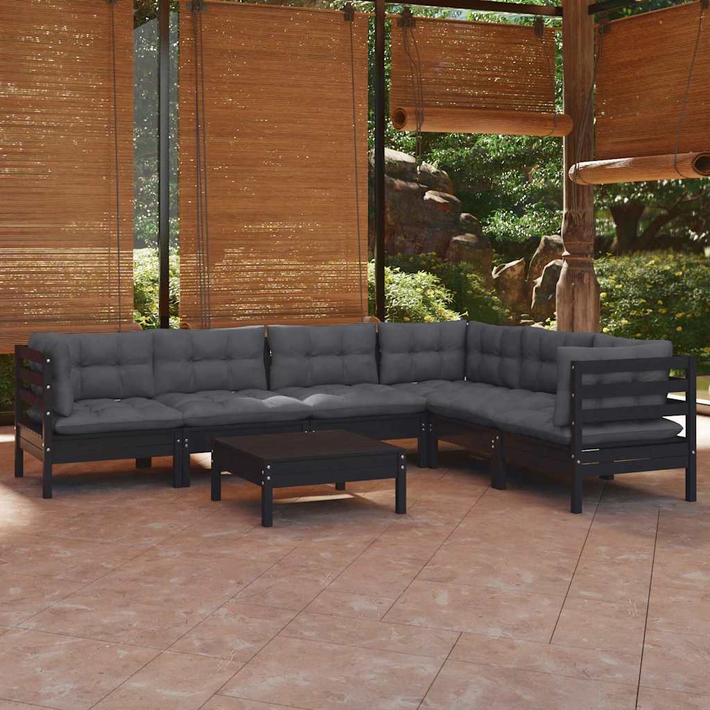 vidaXL 7-delige Loungeset met grijze kussens massief grenenhout