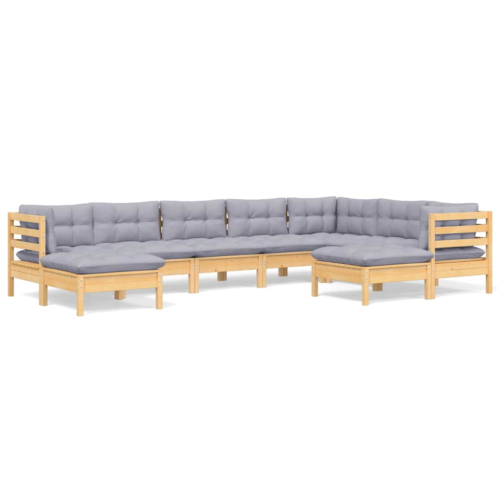 vidaXL 9-piece Lounge Set with Grey Cushions Solid Pine Wood