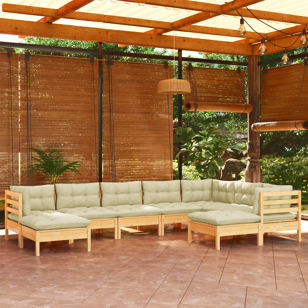 vidaXL 9-piece Lounge Set with Grey Cushions Solid Pine Wood