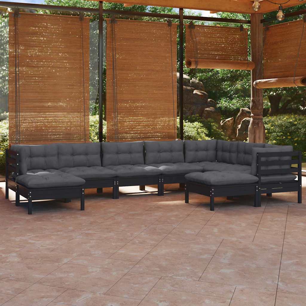 vidaXL 9-piece Lounge Set with Grey Cushions Solid Pine Wood