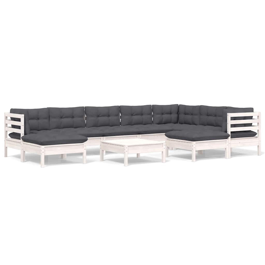 vidaXL 10-delige Loungeset met grijze kussens massief grenenhout