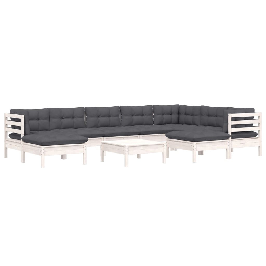 vidaXL 10-delige Loungeset met grijze kussens massief grenenhout