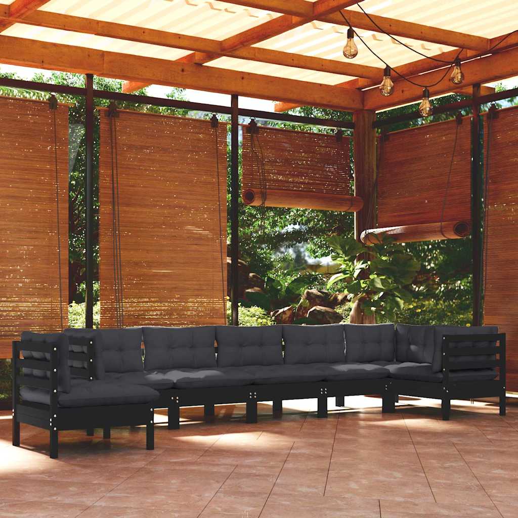 vidaXL 8-Piece Lounge Set with Grey Cushions Solid Pine Wood