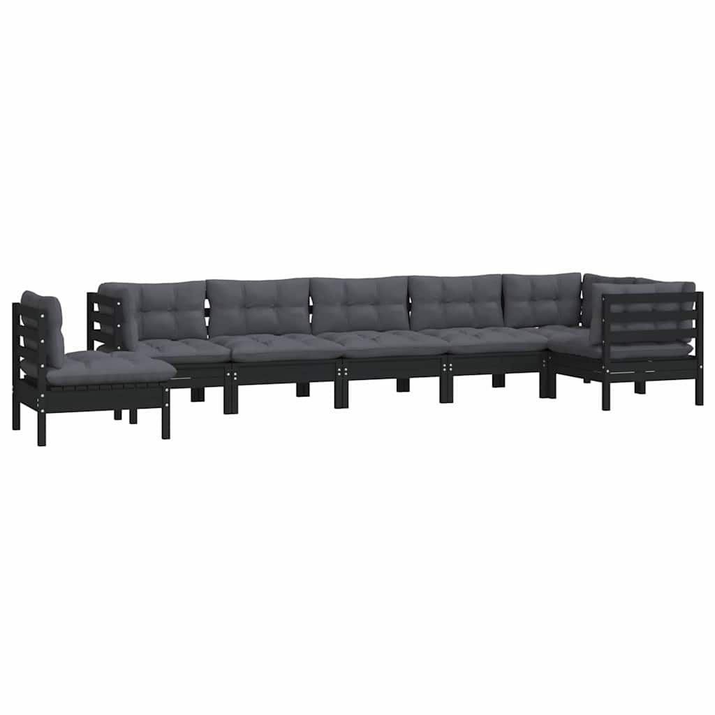 vidaXL 8-Piece Lounge Set with Grey Cushions Solid Pine Wood
