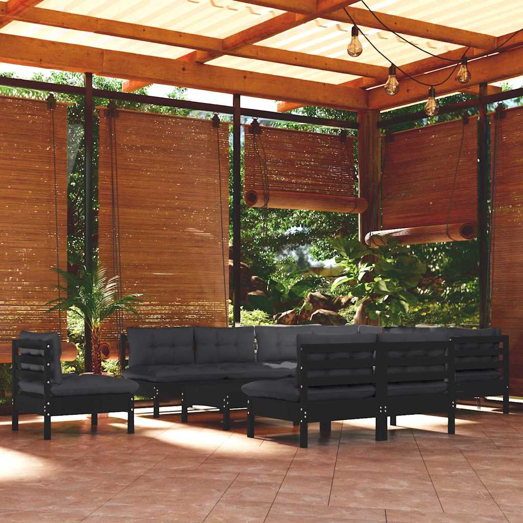 vidaXL 11-Piece Lounge Set with Grey Cushions Solid Pinewood