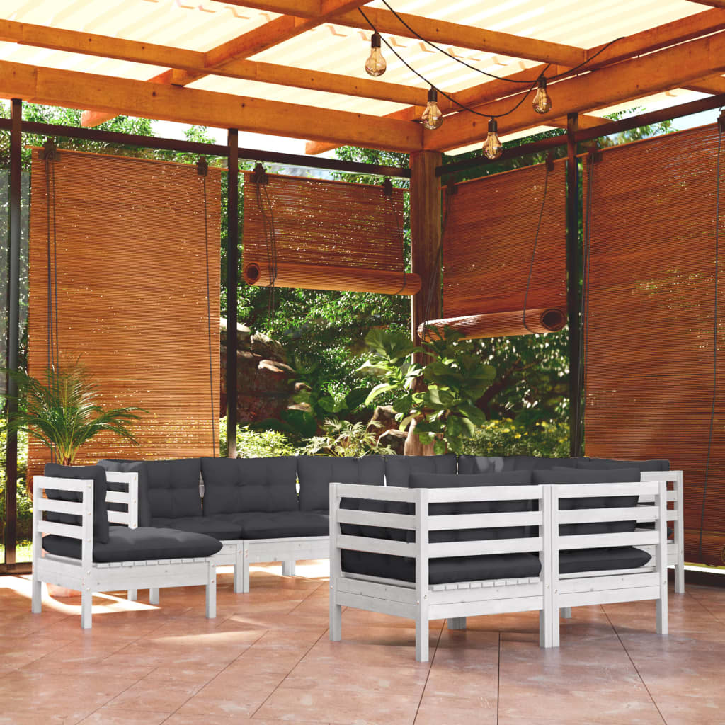 vidaXL 9-piece Lounge Set with Grey Cushions Solid Pine Wood