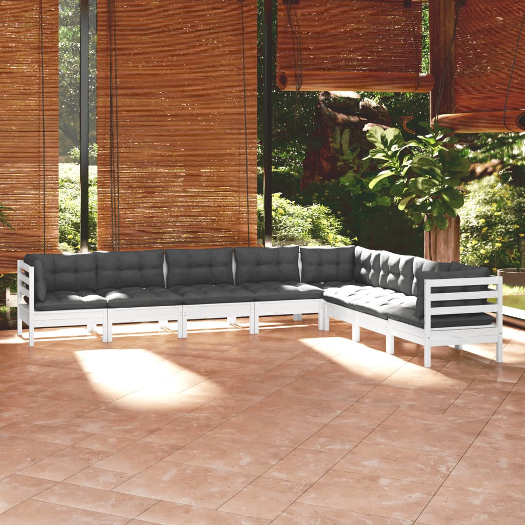 vidaXL 8-delige Loungeset met grijze kussens massief grenenhout