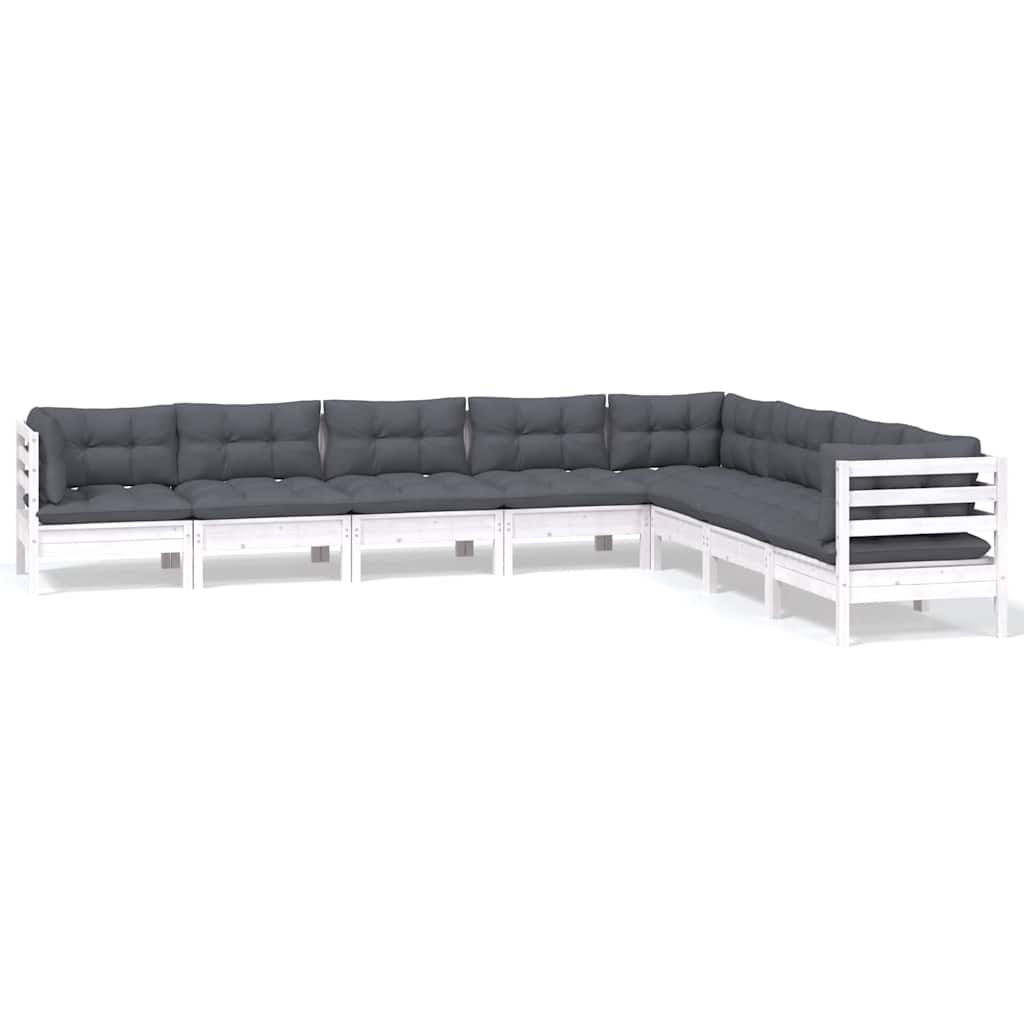 vidaXL 8-delige Loungeset met grijze kussens massief grenenhout