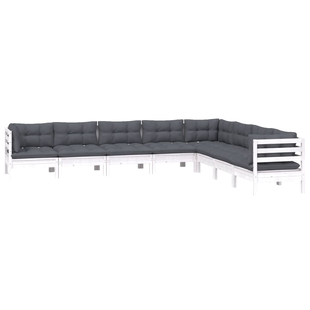 vidaXL 8-delige Loungeset met grijze kussens massief grenenhout