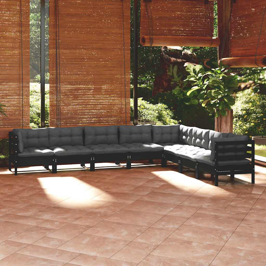vidaXL 8-delige Loungeset met grijze kussens massief grenenhout