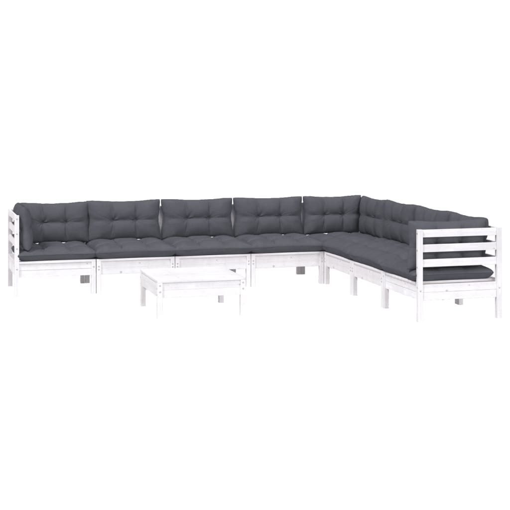 vidaXL 9-piece Lounge Set with Grey Cushions Solid Pine Wood